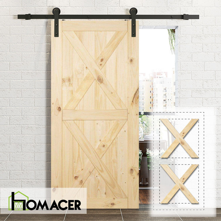 Homacer Paneled Wood Unfinished Frame Barn Door with Installation